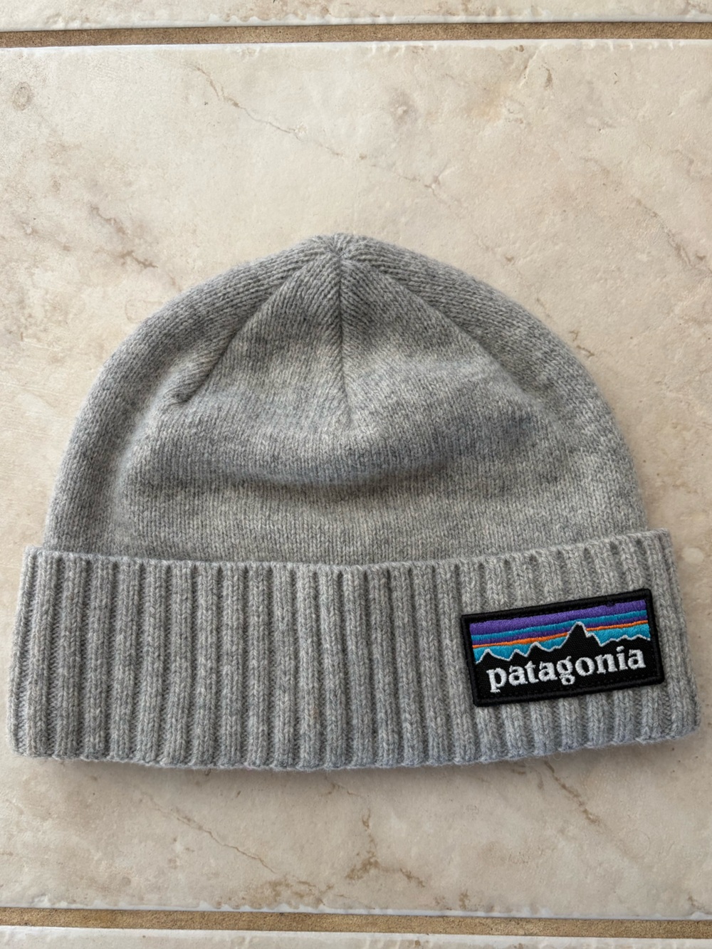 Patagonia Light Gray Ribbed Cuff Brodeo Beanie